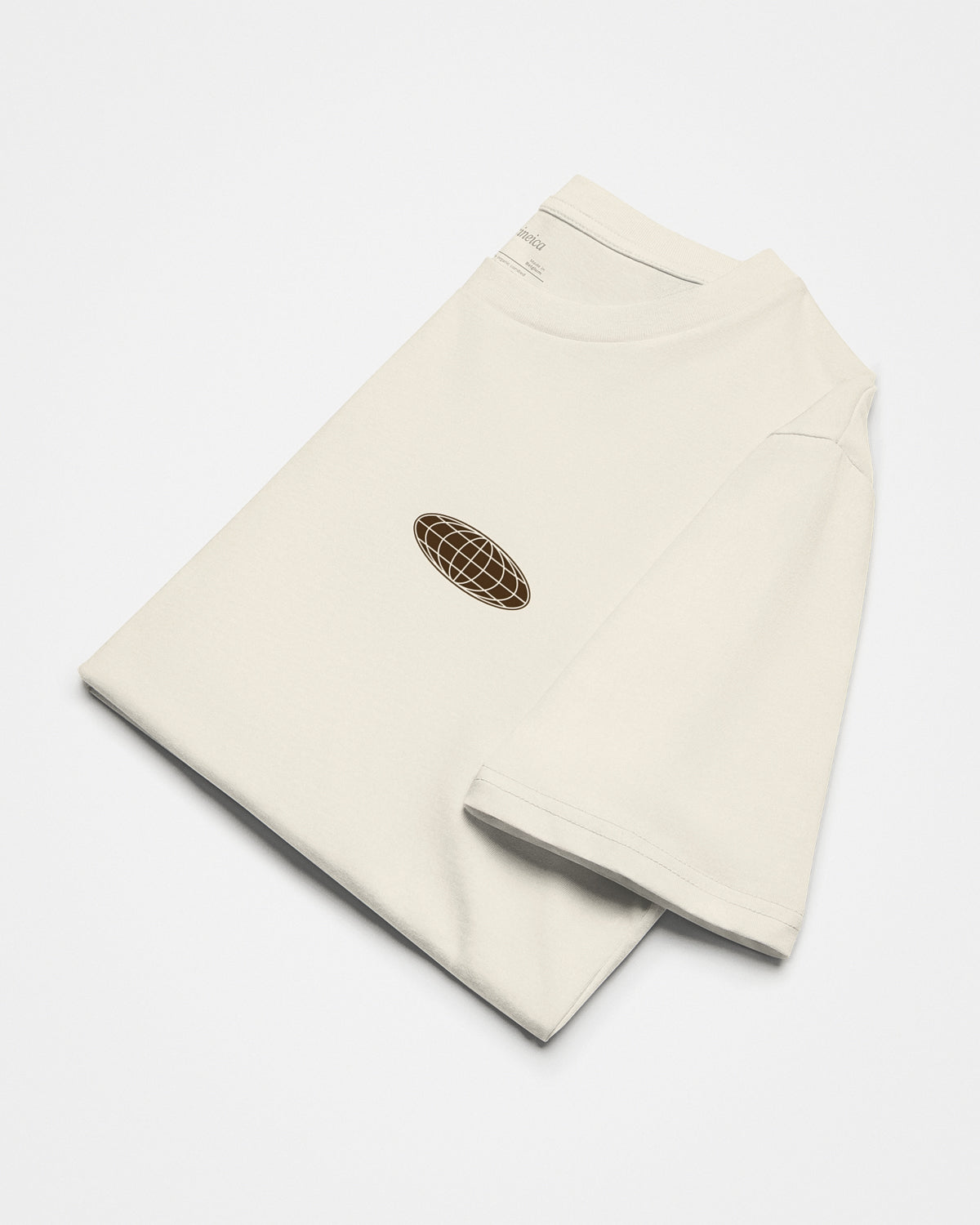 Natural beige t-shirt folded front with minimal design.